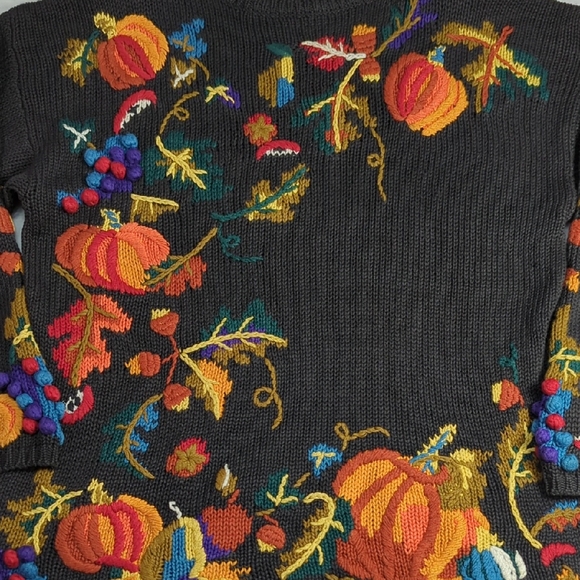 Vintage 1995 DBL Knit Sweater Fall Autumn Pumpkin Theme Women's Size Large - Picture 1 of 4